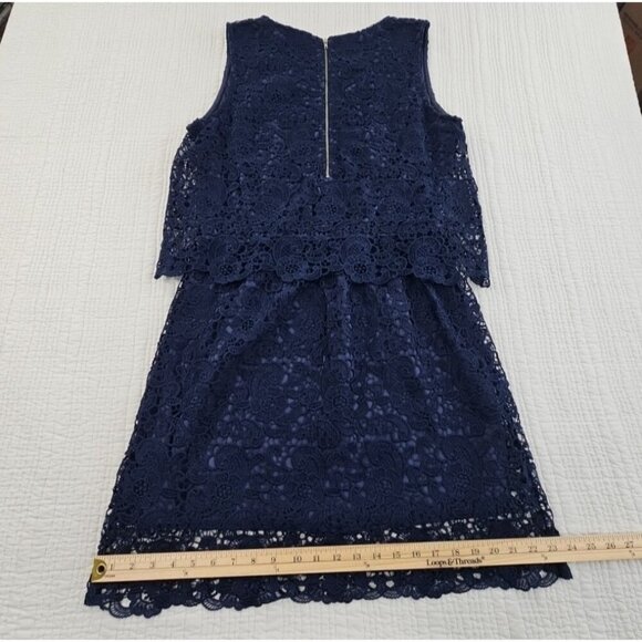 J Gee Tiered Eyelet Lace Dress Women’s XL Navy Blue Sleeveless Lined EUC VTG - Picture 12 of 14